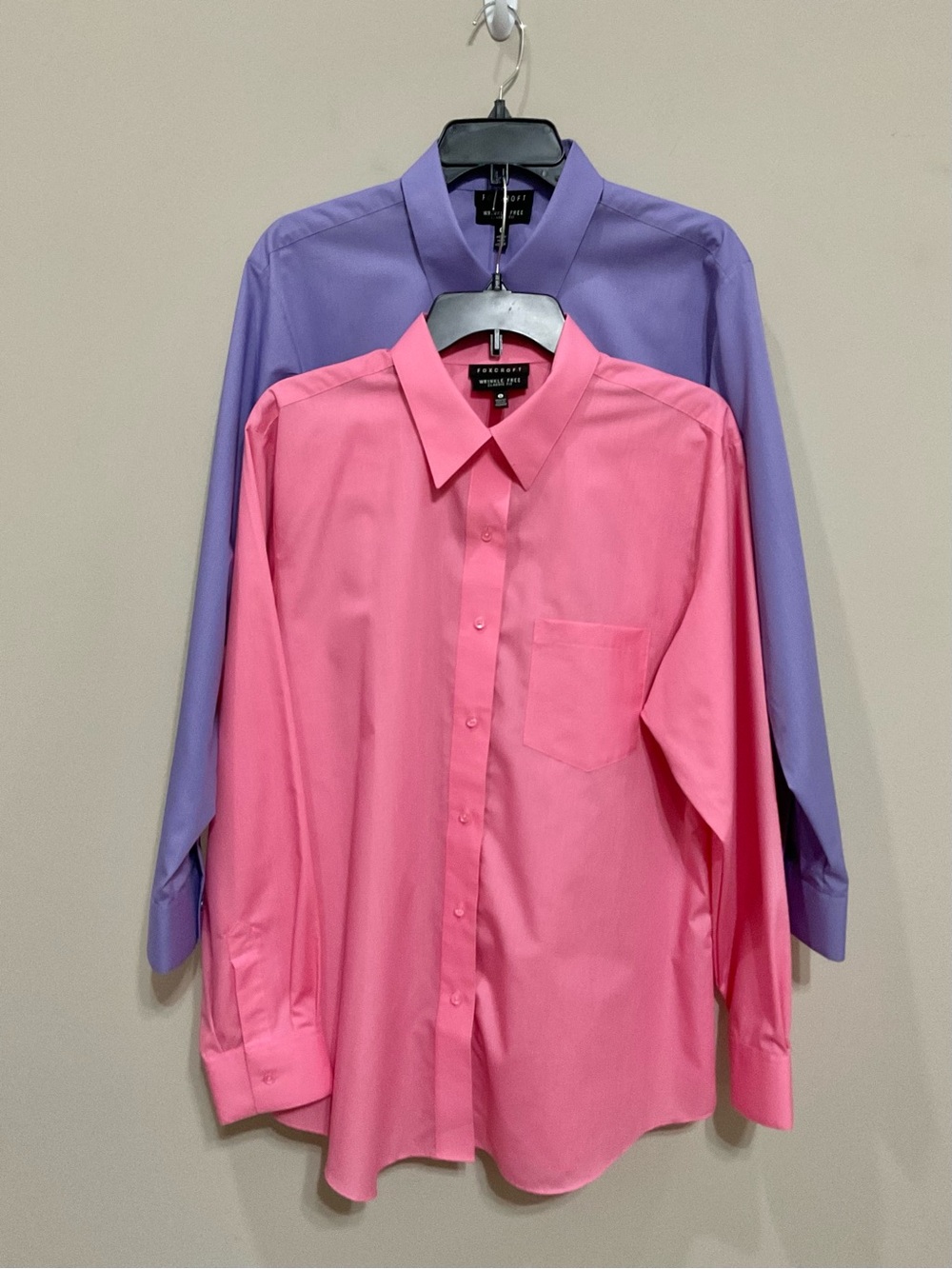 Foxcroft Wrinkle Free Button Front Shirts LOT OF 2 Pink Purple Size 16 Office